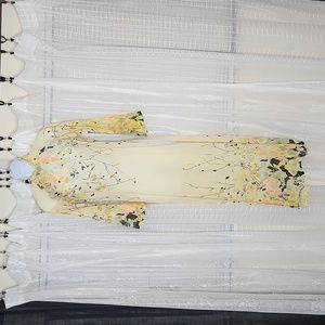 Vintage Midcentury Cream Silk Chiffon Cheongsam Qipao Maxi Length Tunic SzXS